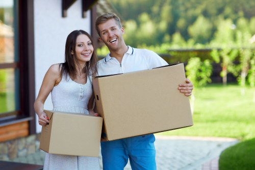 Packed storage boxes and furniture prepared for long-term storage in Barnes