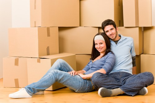 Packed student belongings ready for storage in Barnes