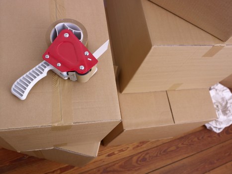 Packed boxes and furniture ready for short-term storage