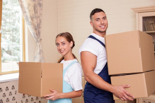 Moving boxes and furniture arranged for a smooth Barnes relocation
